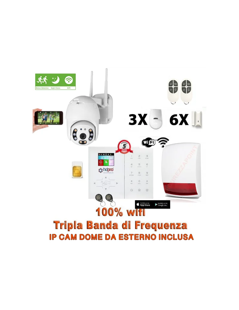 HD-PRO KIT Sirena Top 399 - Antifurto senza fili Tripla Banda Frequenze HDPRO® - (Colore Bianco) 399