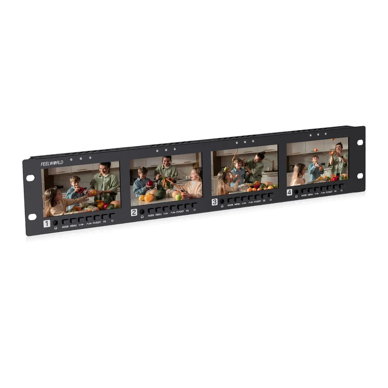 FEELWORLD Q41 Monitor quadruplo da 4.5 pollici, formato rack 2RU, con ingresso e uscita AV 3G-SDI, 4K HDMI.