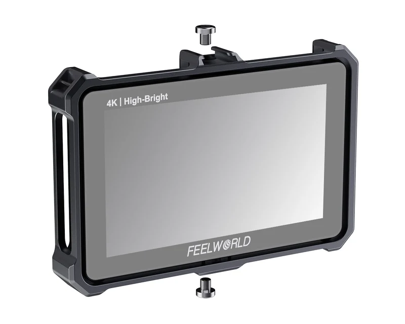 Gabbia per monitor FEELWORLD per monitor F5 PRO, F5 PROX, F6 PLUS, F6 PLUSX con interfacce di espansione multiple, interamente in lega di alluminio, modello 2008.