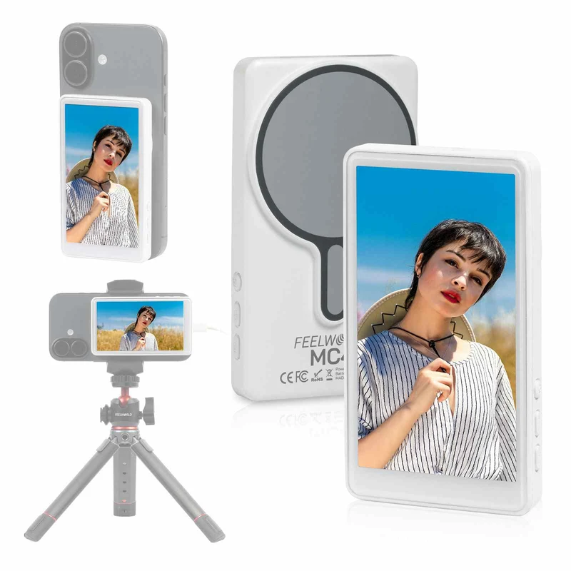 FEELWORLD MC4 Selfie Monitor per iPhone/Android, 4K/1080p Magnetico, Wireless 99FT HD per Vlogging e Streaming