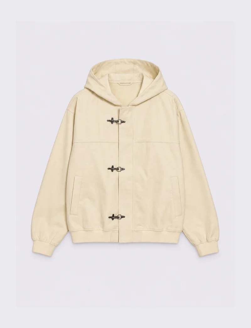 GIUBBOTTO CON GANCI DI METALLO E CAPPUCCIO - Beige ecru