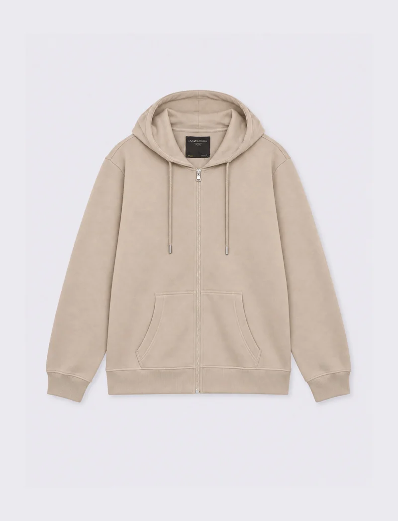 FELPA IN PIQUET CON CERNIERA E CAPPUCCIO - Grigio ghiaccio