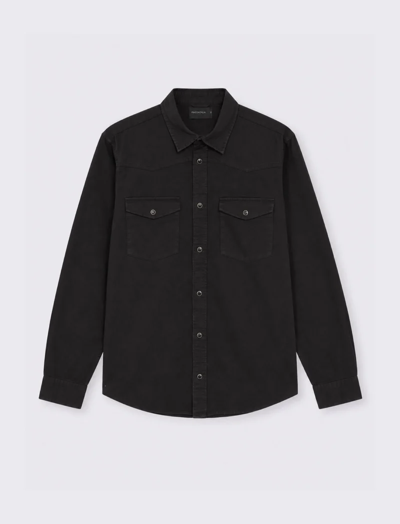 CAMICIA IN DENIM COLORATO - Nero