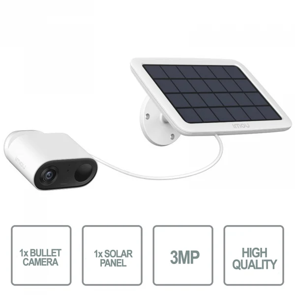 KIT - 1X TELECAMERE BULLET WI-FI 3MP 2.8MM SENSORE PIR RILEVAMENTO PERSONE + 1X PANNELLO SOLARE