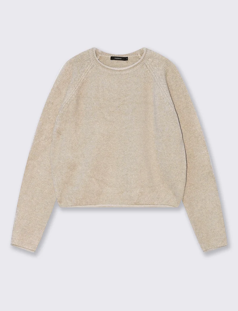 Pullover girocollo con manica raglan - Beige grano