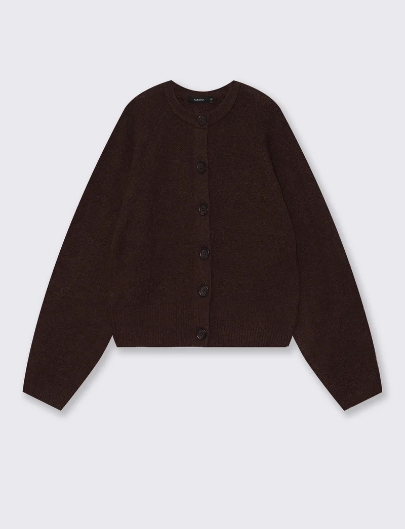Cardigan girocollo manica a raglan - Moro