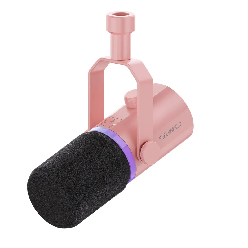 Microfono dinamico USB FEELWORLD PM1 rosa XLR per podcasting, registrazione, gioco, streaming live