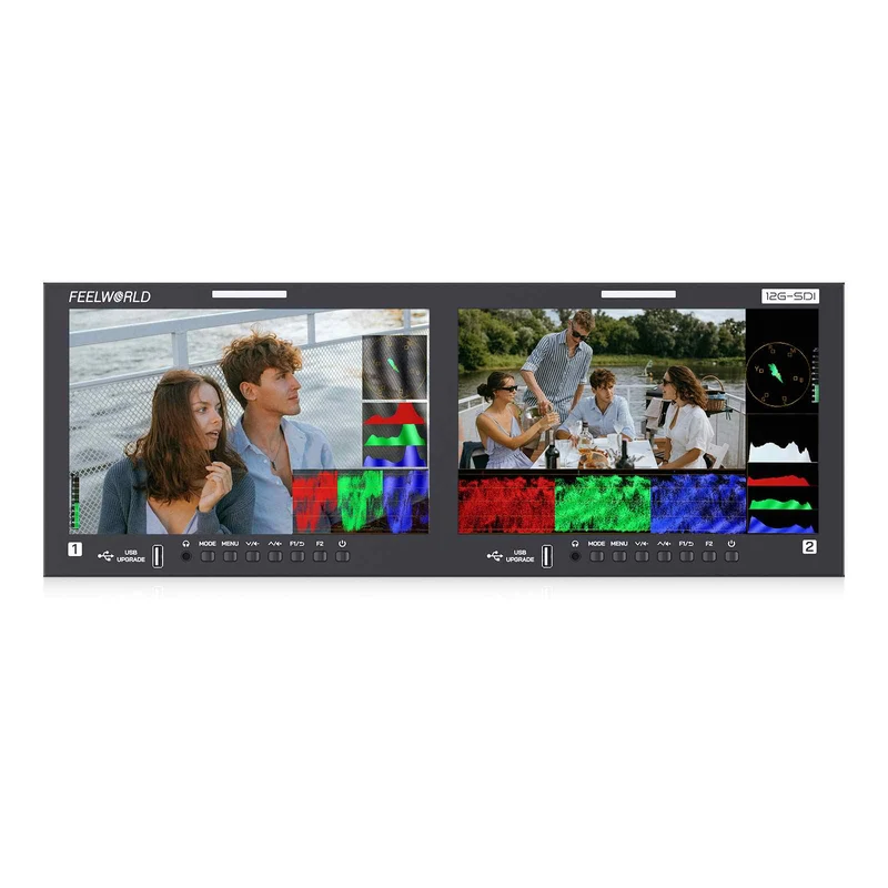 FEELWORLD FRM1001G Doppio monitor da 10.1 pollici per montaggio a rack 4RU, 12G SDI, 4K, HDMI, 1920x1200, IPS