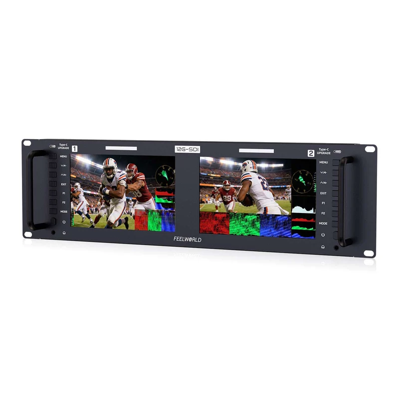 FEELWORLD FRM701G Doppio monitor da 7 pollici per montaggio a rack 3RU, 12G-SDI, 4K, HDMI, 1920x1200, IPS