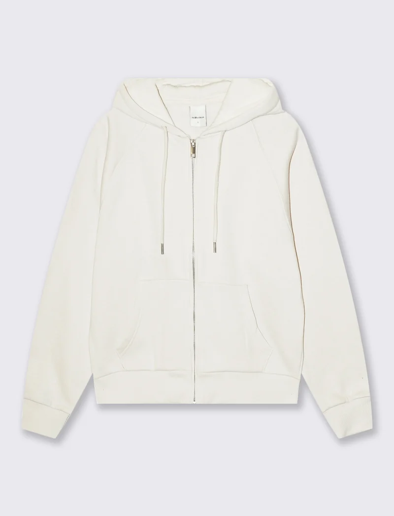 FELPA CON ZIP E CAPPUCCIO - Avorio