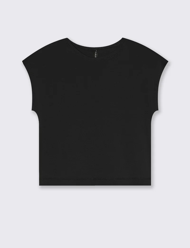 T-Shirt Cropped e Basica in Cotone - Nero