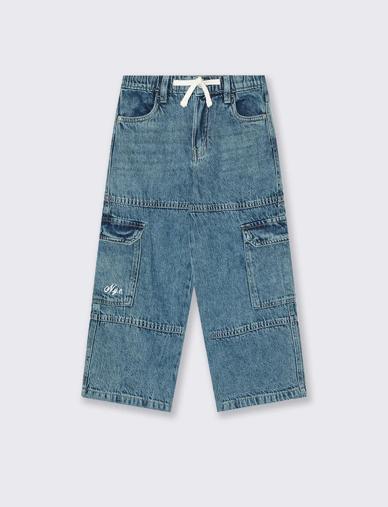 Jeans cargo baggy con ricami retrò - Denim
