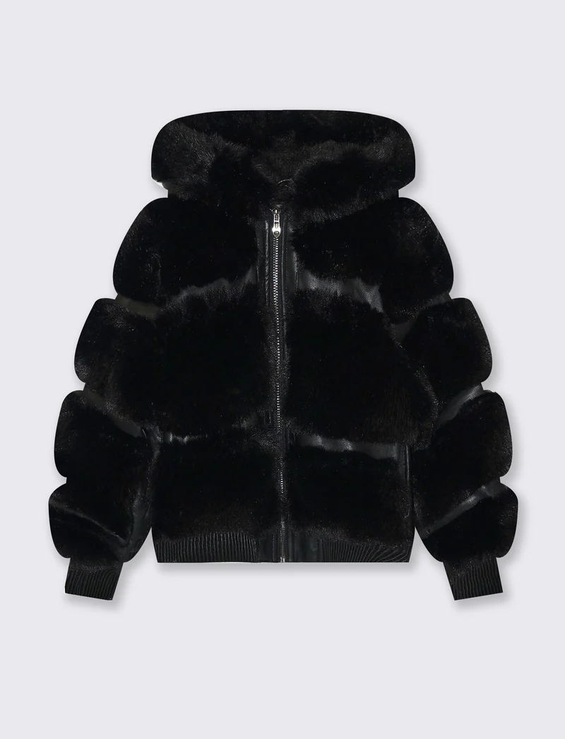 Giubbino in eco-pelle con pelliccia fashion - Nero