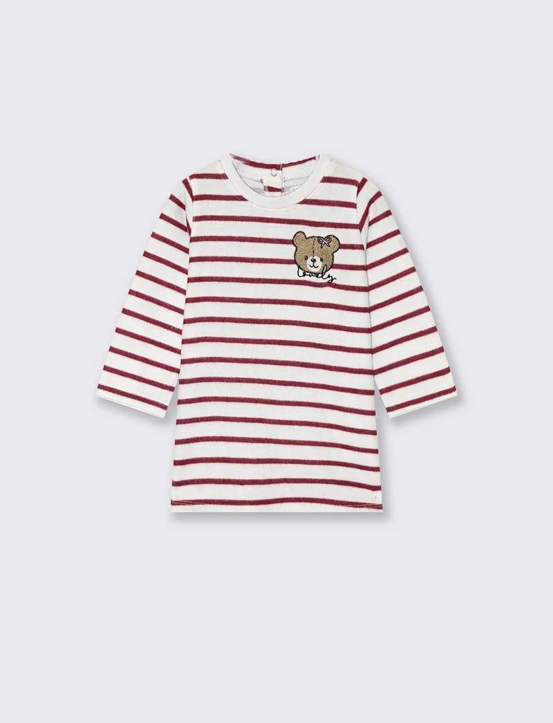 Abito morbido a righe con patch e ricamo - Bianco latte