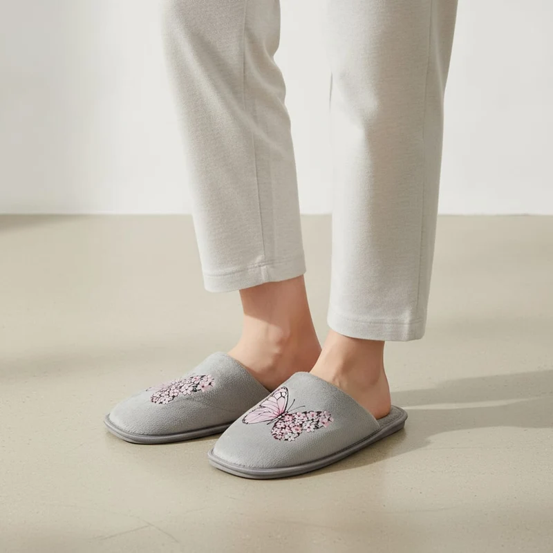 Pantofola da con stampa butterfly - Grigio