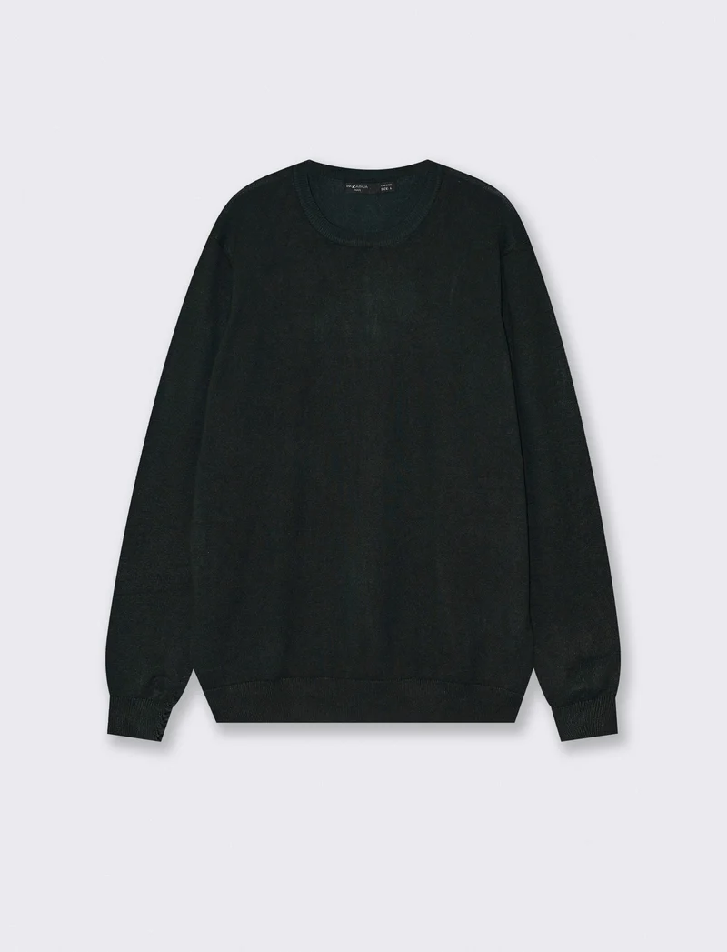 Maglia Girocollo Basic in Filato Comfort - Verde scuro