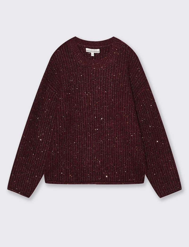 Maglia da bambina con micropaillettes calda - Bordeaux