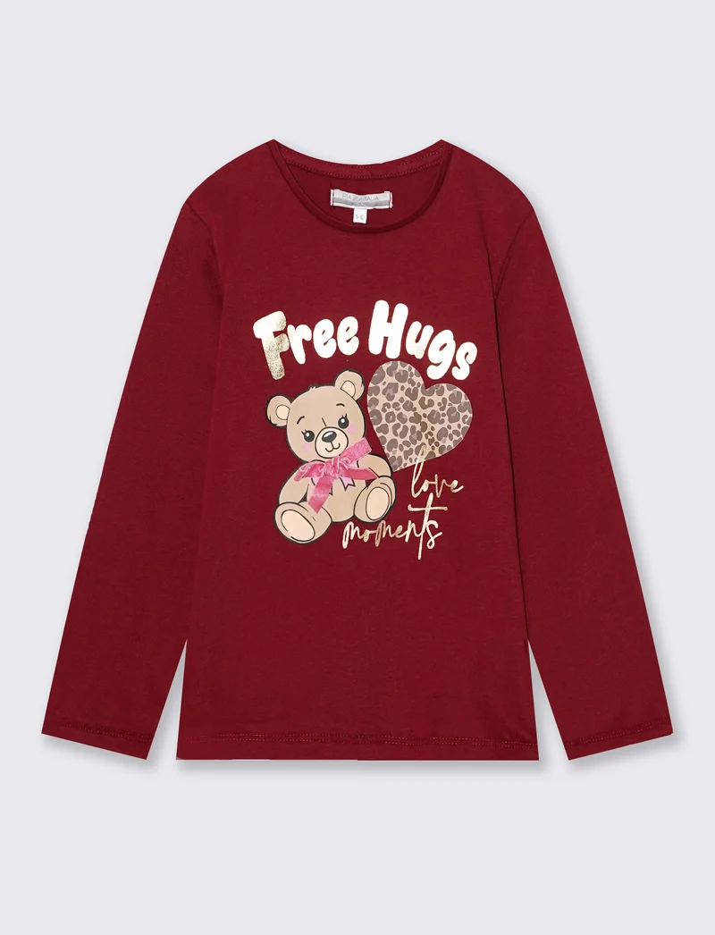 T-Shirt manica lunga con stampa colorata - Bordeaux
