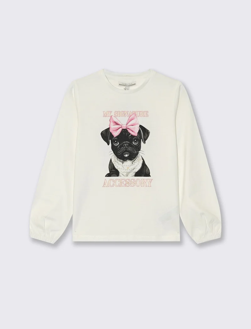 T-shirt manica lunga con stampa e accessori - Bianco latte
