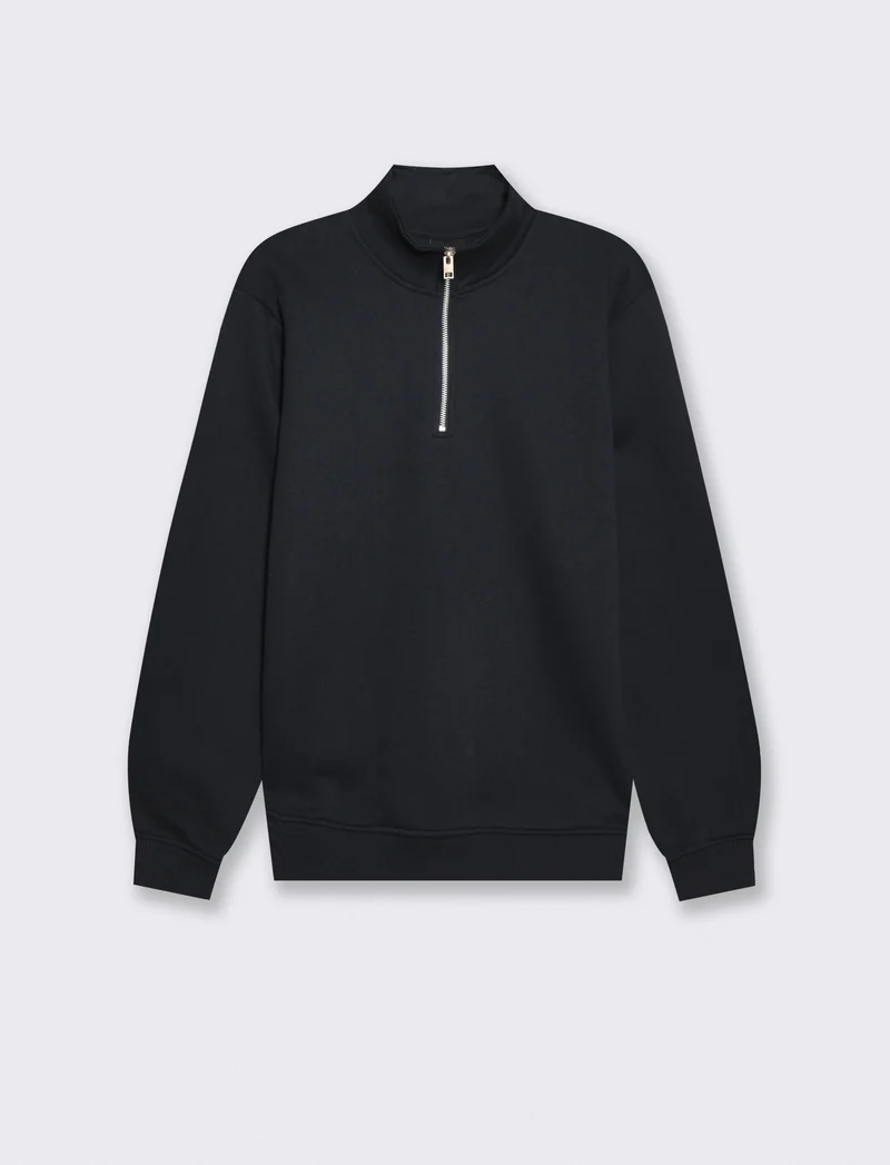 Felpa lupetto zip in misto cotone - Blu