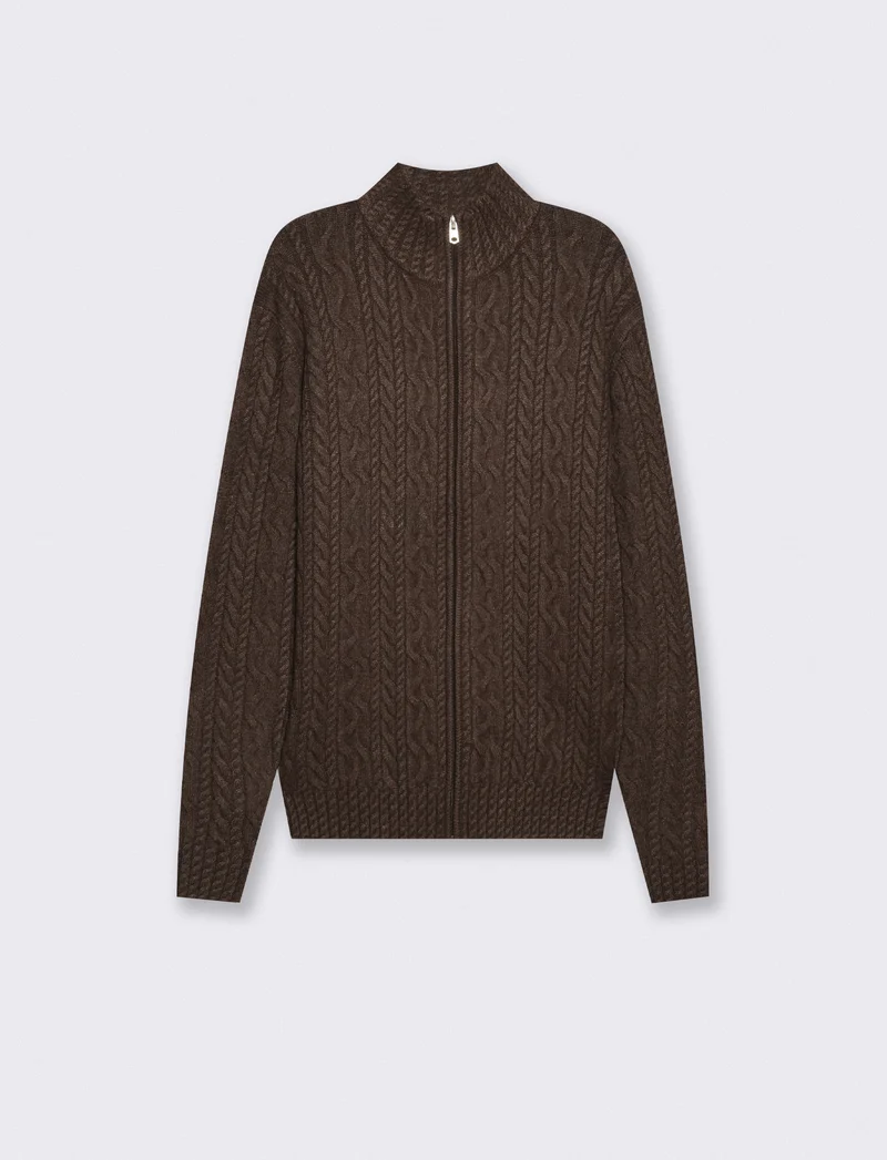 Maglia Cardigan Lupetto a Trecce Uomo - Moro
