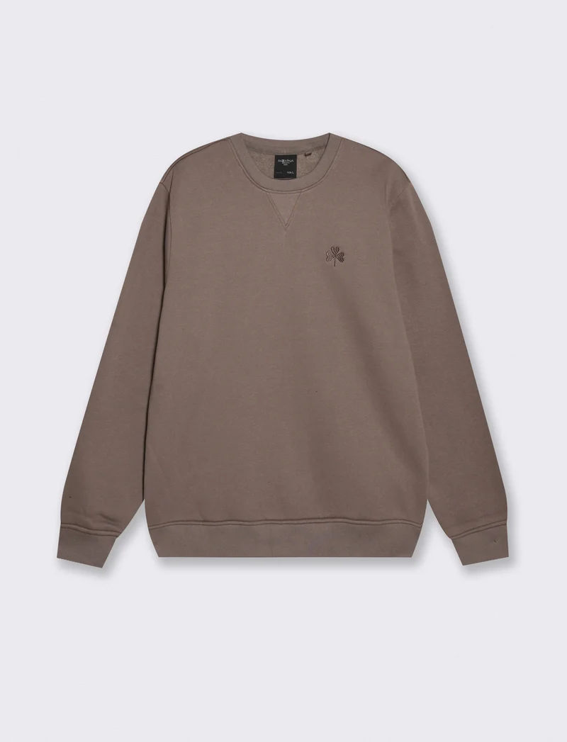 Felpa girocollo regular fit con ricamo - Grigio