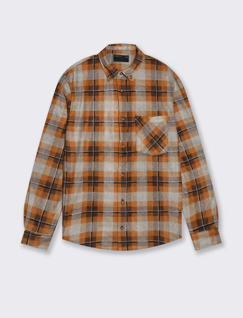 Camicia a quadri in pile bottondown - Beige