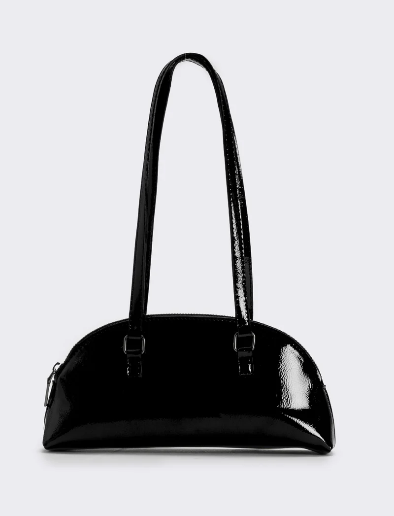Borsa donna mezzaluna in vernice - Nero