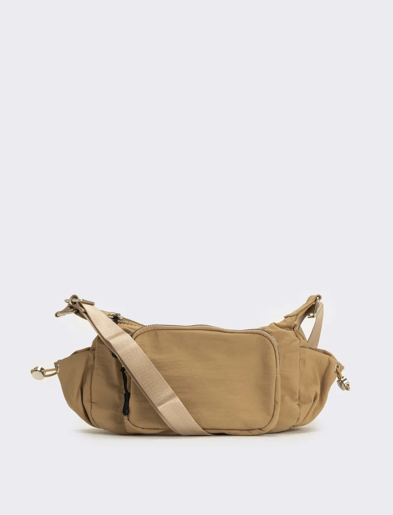 Tracolla donna in nylon con tasche - Beige