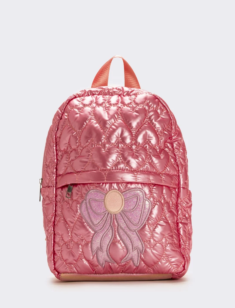 Zaino bambina metallizzato cuori con fiocco - Rosa