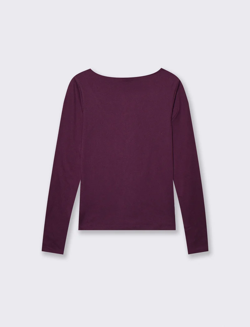 T-shirt manica lunga scollo a V - Bordeaux