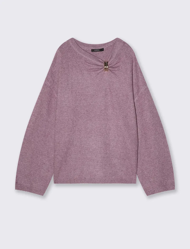 Pullover con scollo e dettaglio gioiello - Viola malva