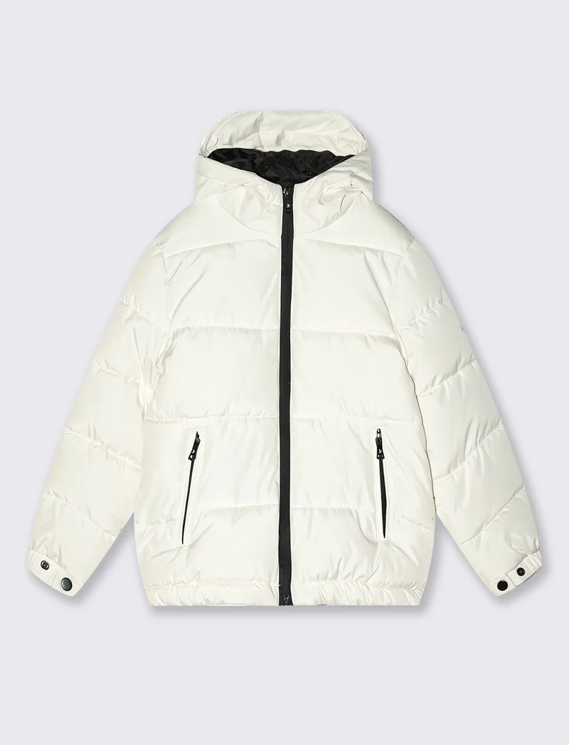 Giubbotto piumino minimal con cappuccio - Bianco latte