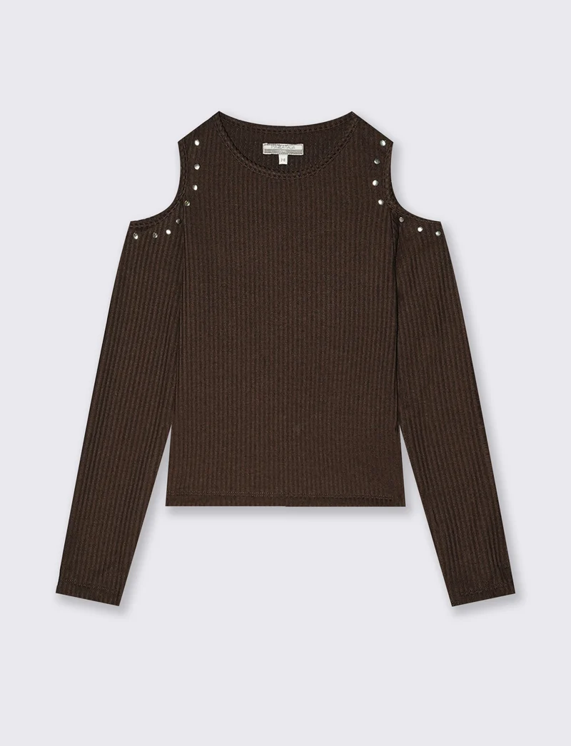 Maglietta manica lunga con borchie decorative - Marrone
