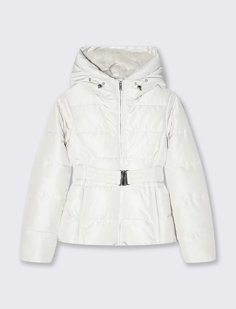 Giubbino slim imbottito con cappuccio - Bianco gesso