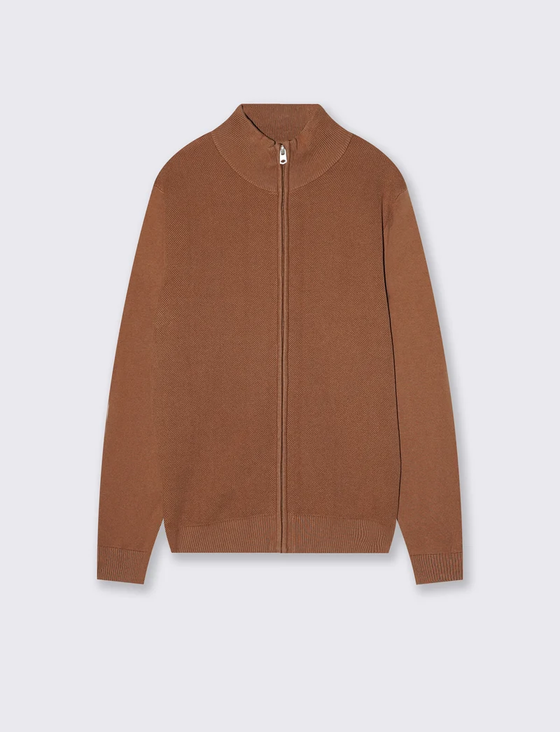 Maglia Cardigan Lupetto Jacquard Uomo - Caramello