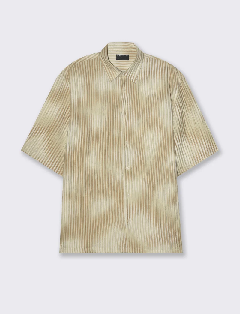 Camicia manica corta goffrata a righe da uomo - Beige