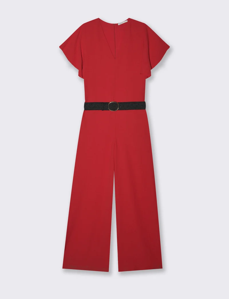 Tuta con cintura da donna - Rosso scarlatto