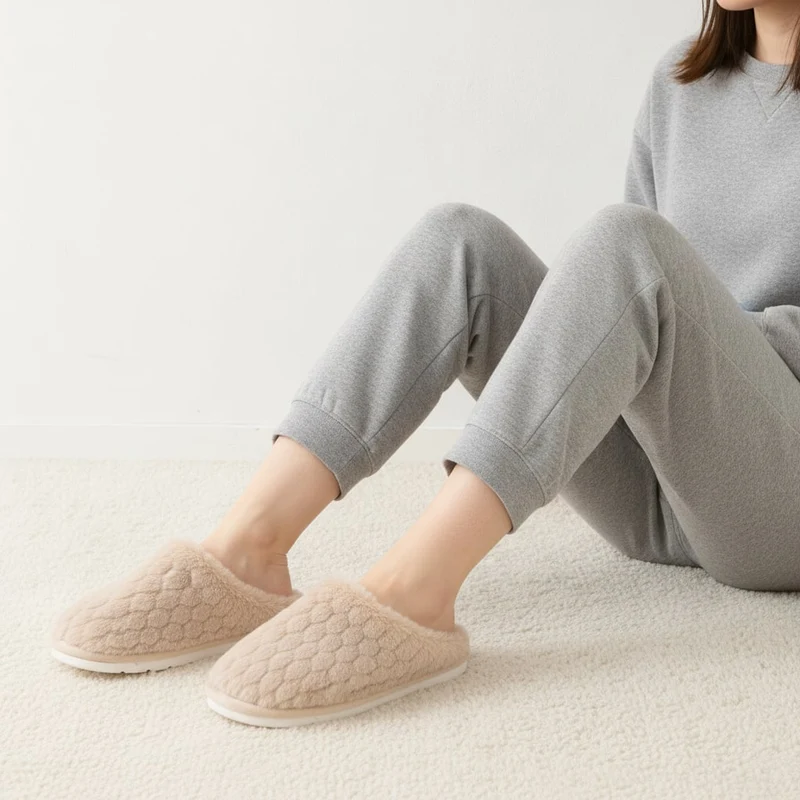 Pantofola effetto furry lavorato - Beige