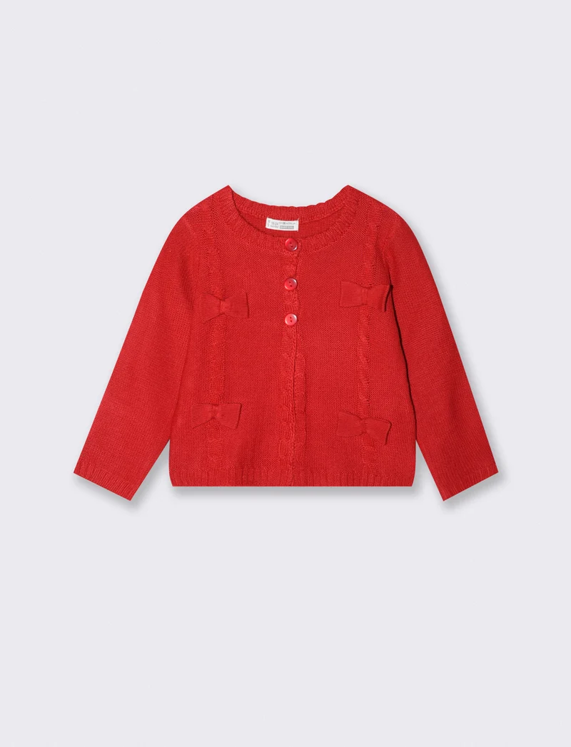 Cardigan basico con trecce manica lunga - Rosso