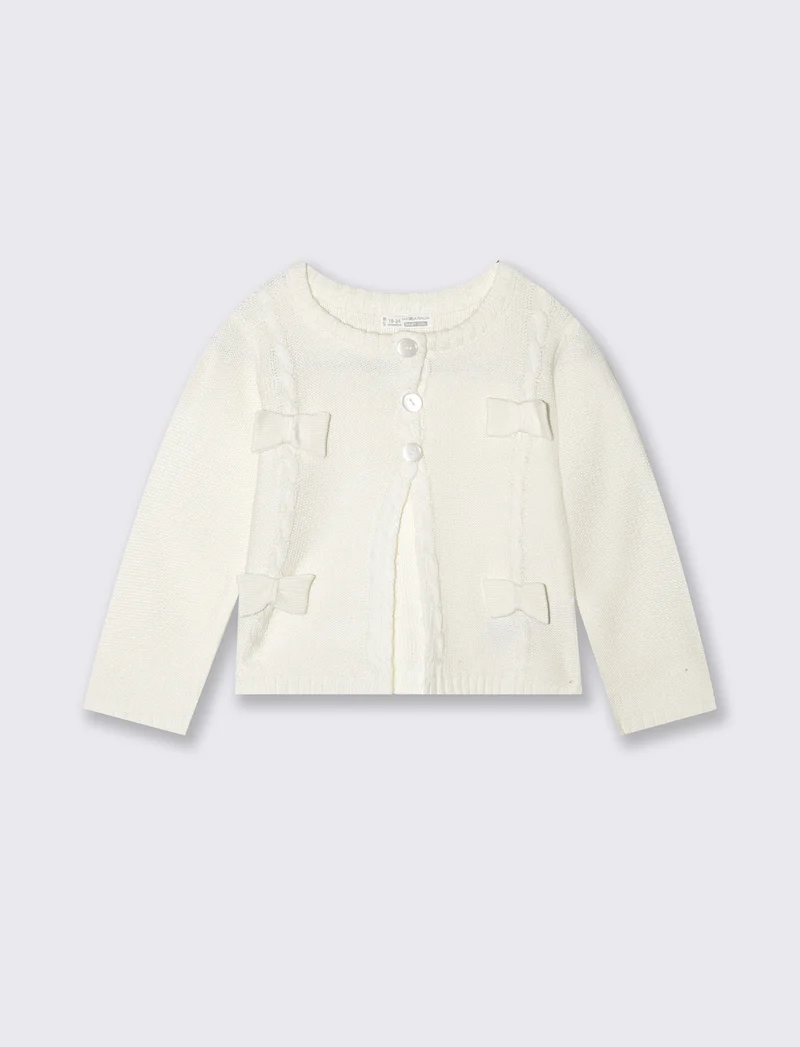Cardigan basico con trecce manica lunga - Bianco latte