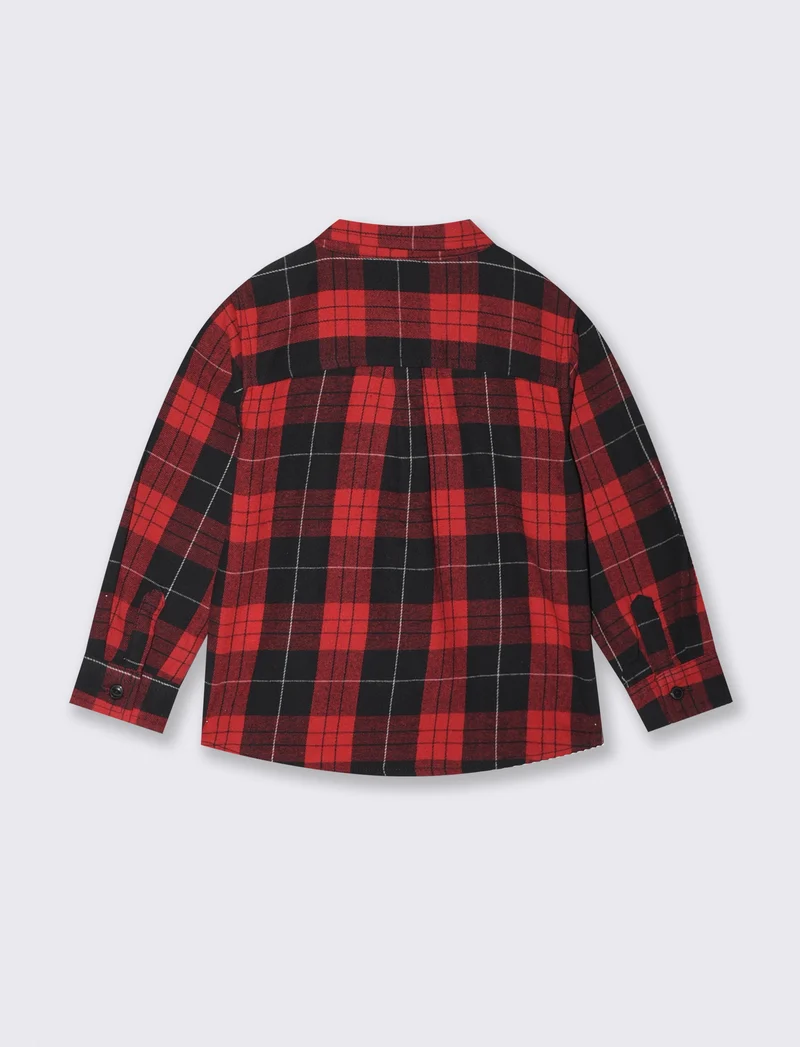 Camicia in flanella a quadri con ricamo - Rosso