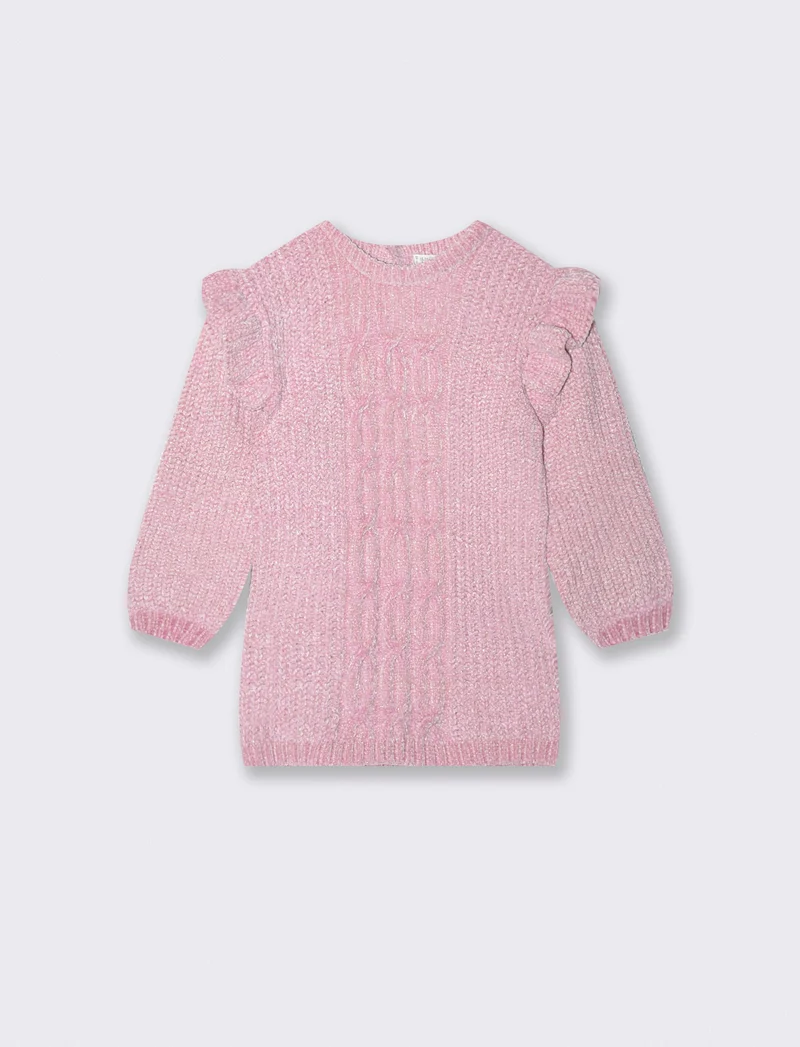 Abito in maglia e ciniglia con trecce - Rosa polvere