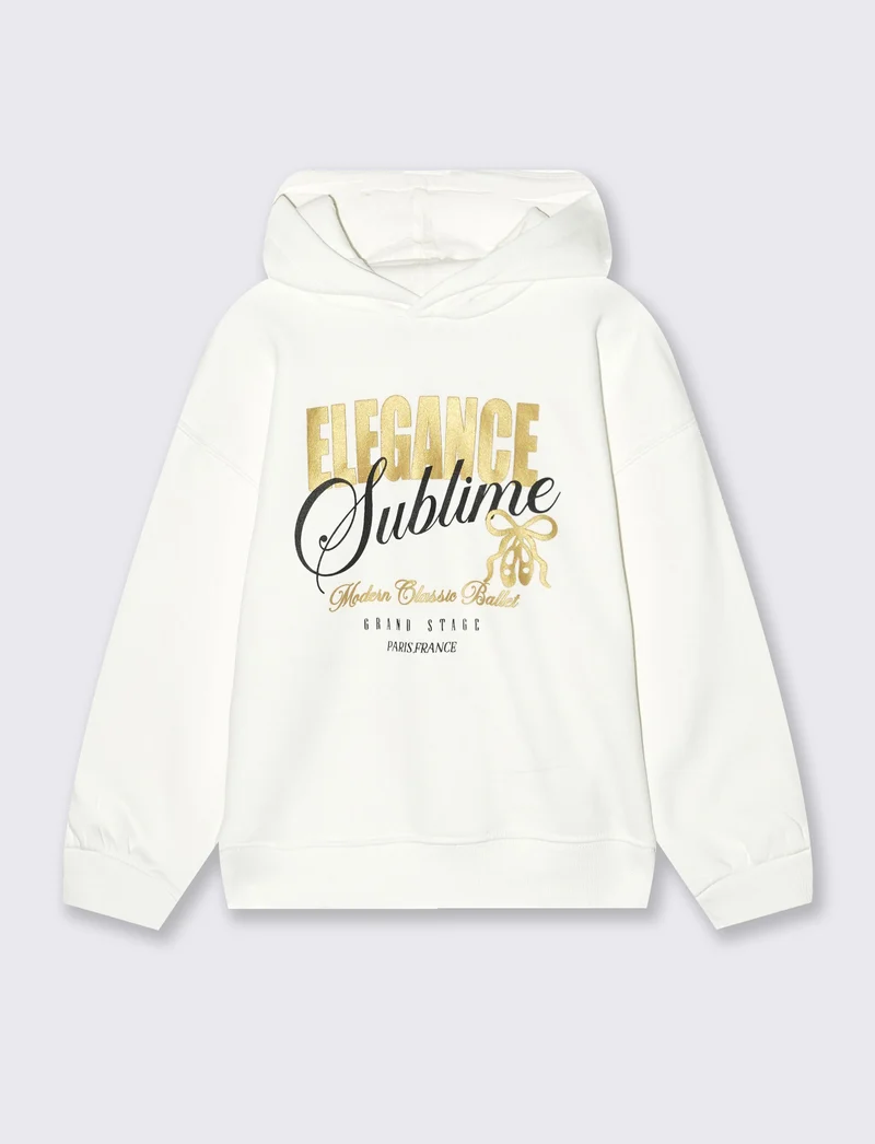 Felpa con cappuccio e stampa lucida - Bianco latte