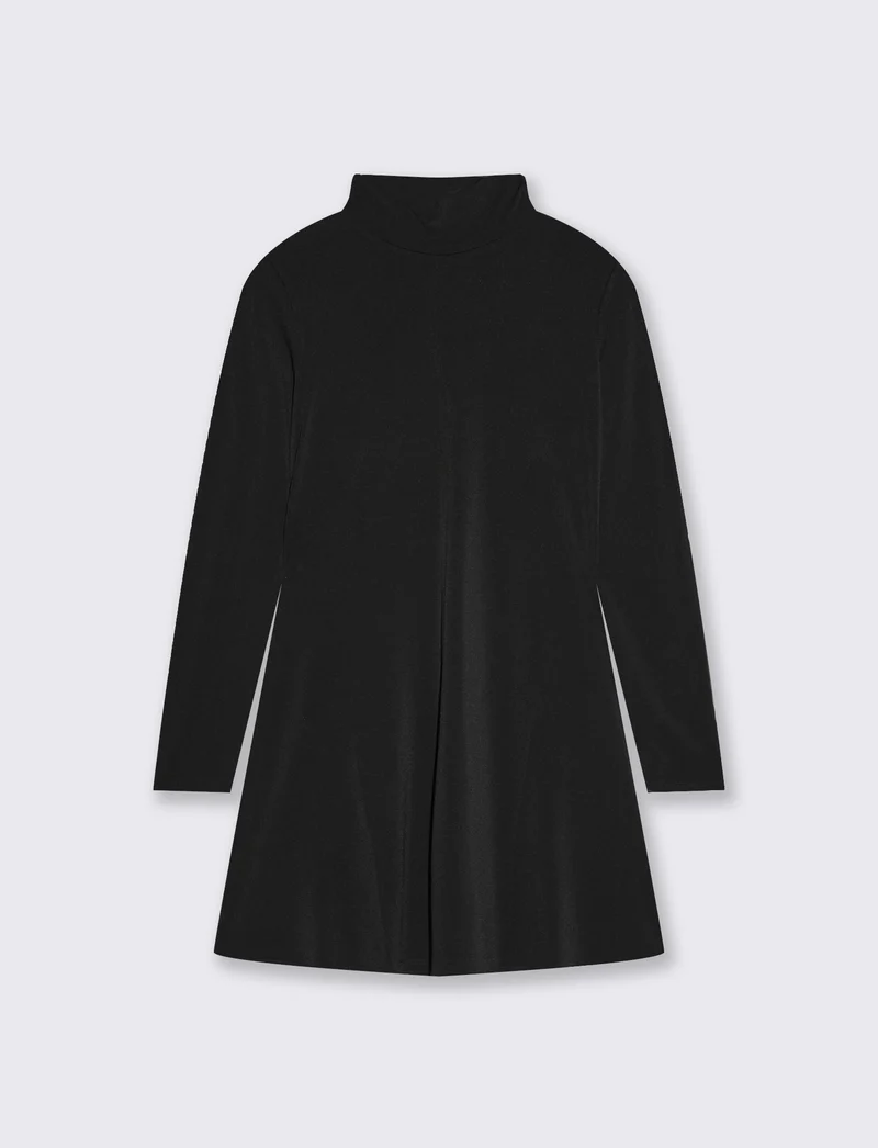 Vestito corto collo alto a manica lunga - Nero