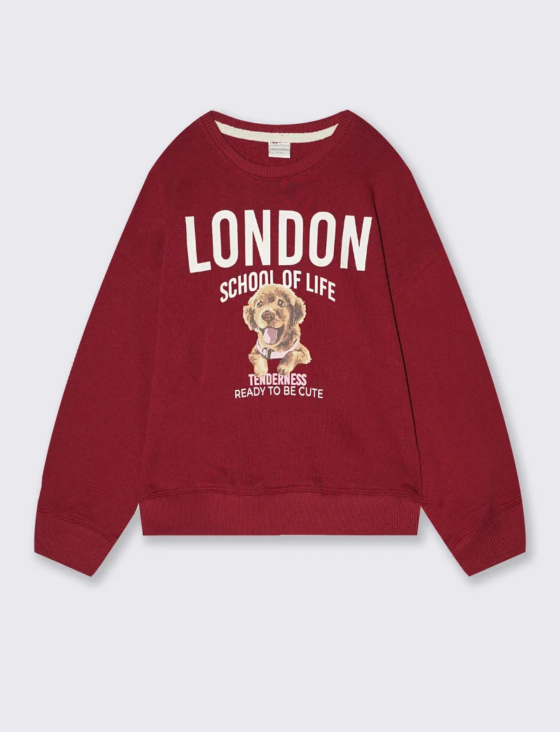 Felpa girocollo casual con stampe uniche - Bordeaux