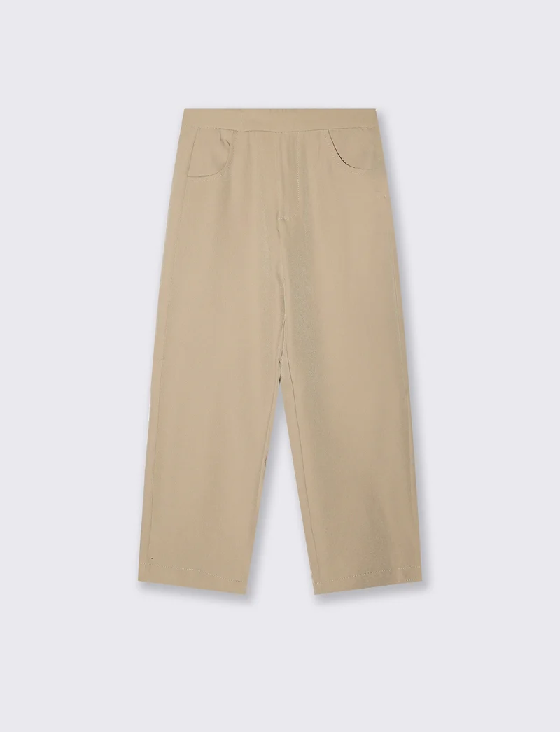 Pantalone svasato da bambina con tasche - Beige scuro