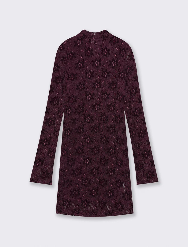 Vestito corto manica lunga a tubino - Bordeaux