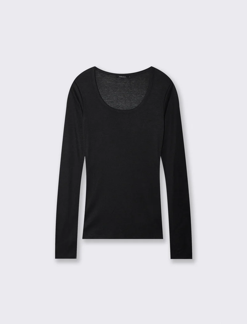 T-shirt basica manica lunga scollo madonna - Nero