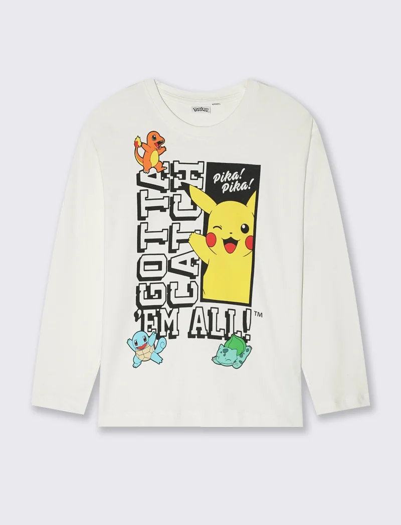 T-shirt maniche lunghe Pokémon in cotone - Bianco latte